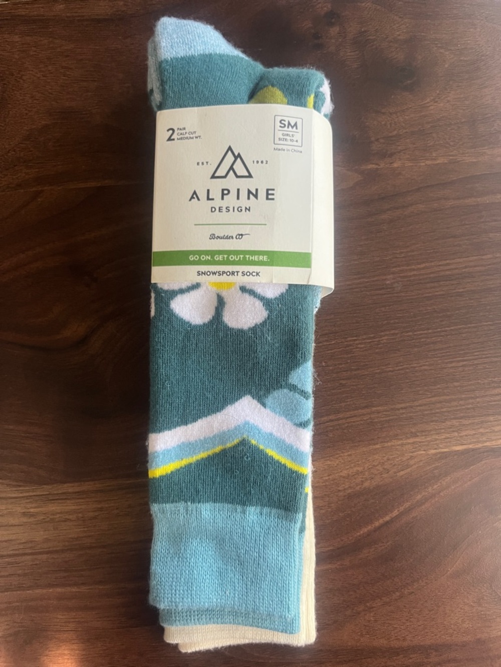 Alpine Design Teal and White Women’s Snow Sport Socks with Yellow Accents